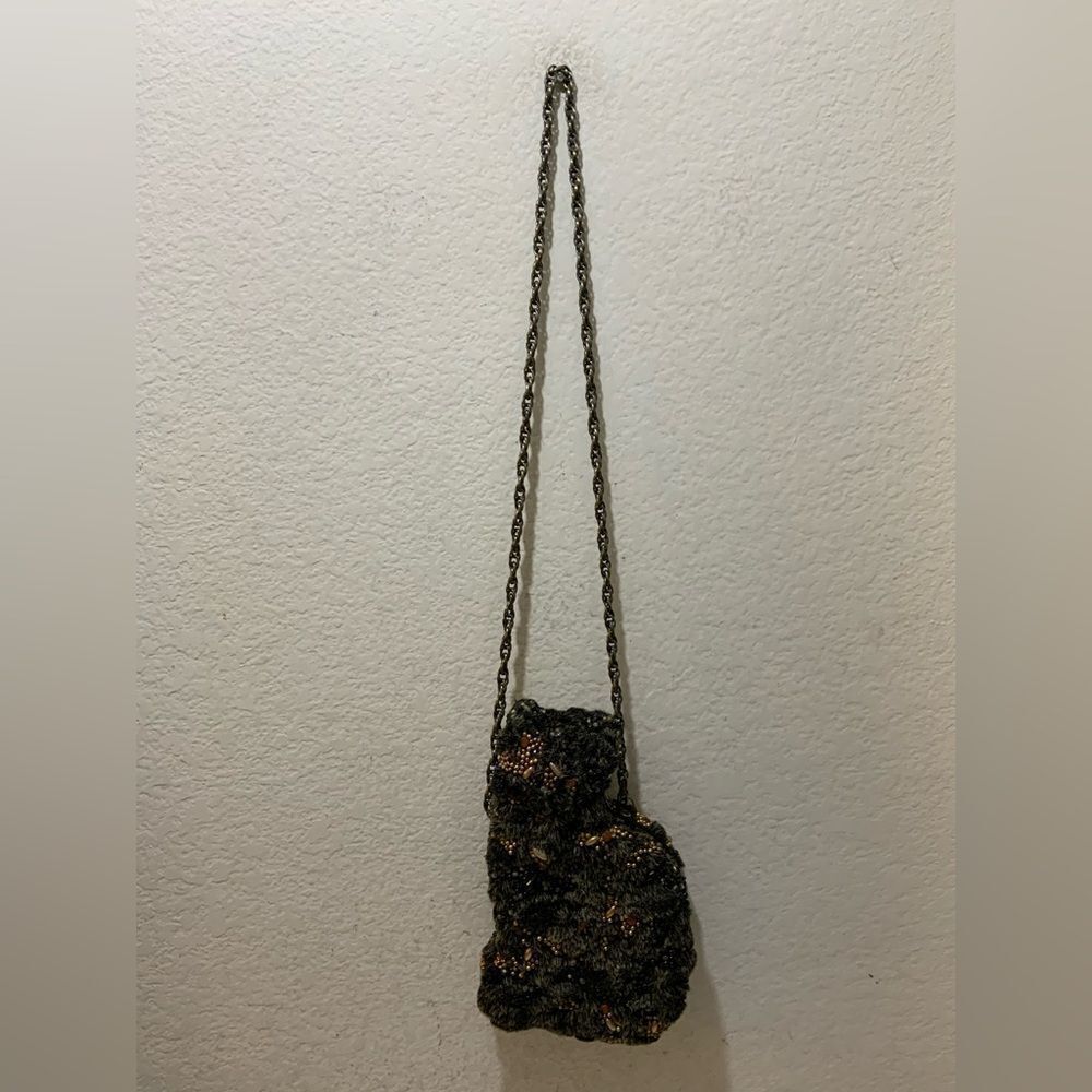 MARY FRANCES Beaded Cat Purse handbag with chain strap